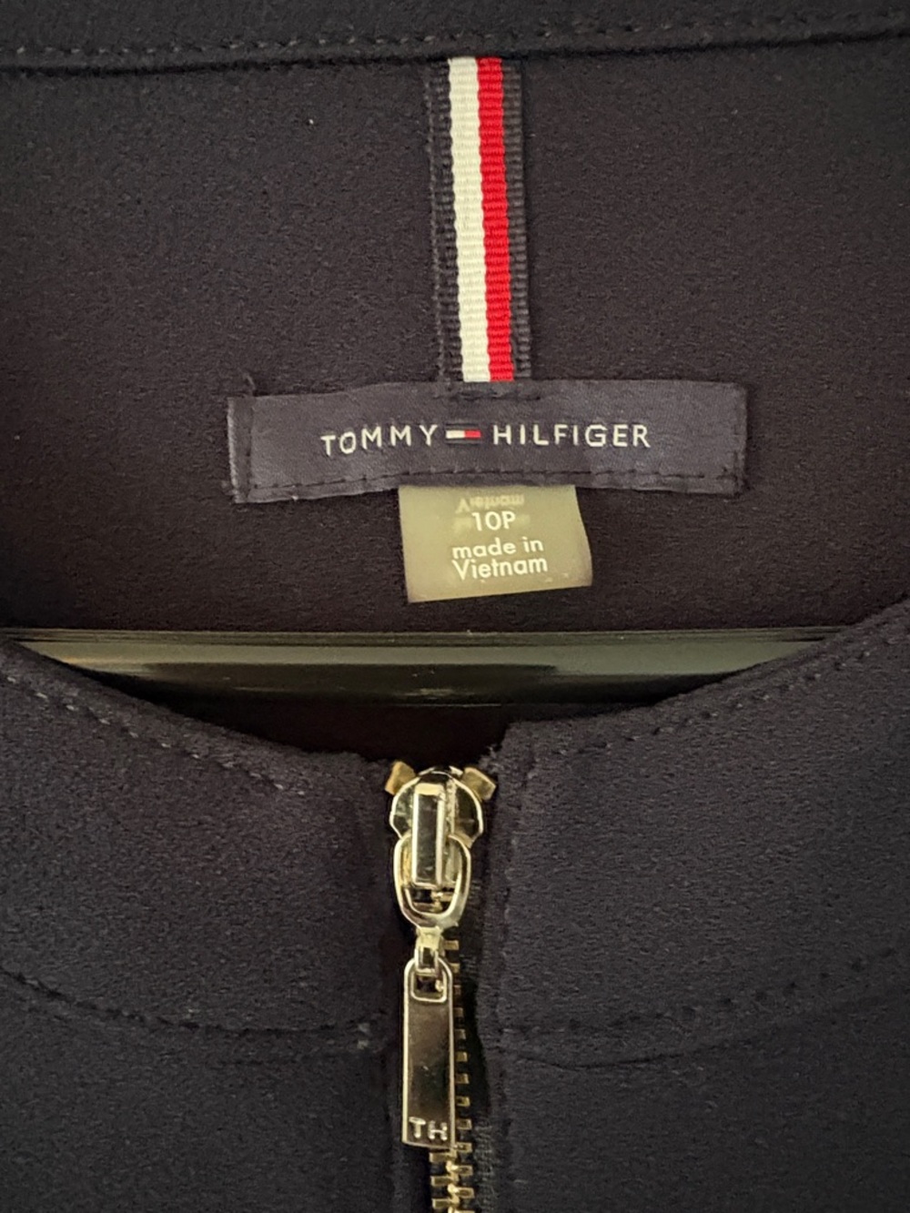 Tommy Hilfiger Navy Long Sleeve A-Line Dress with Gold Zip - Picture 3 of 3